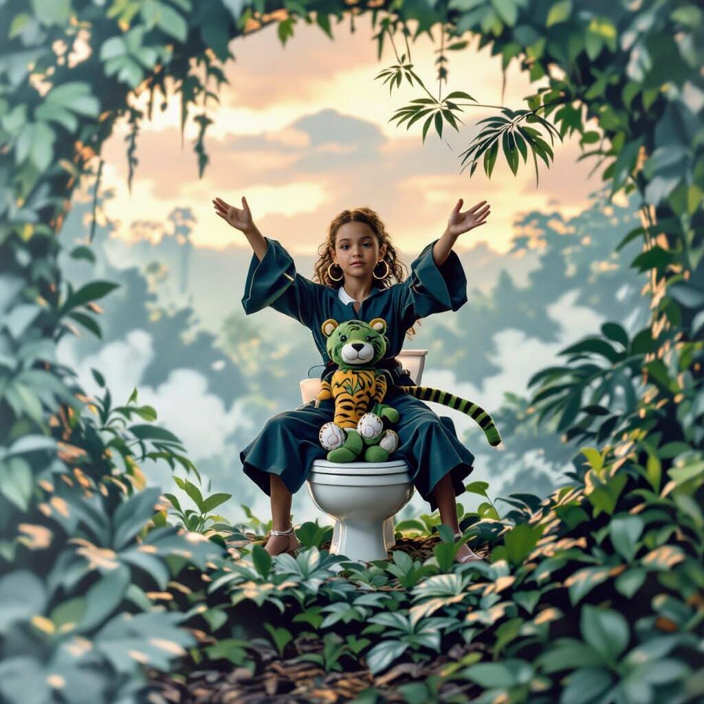 Girl with Light-Up Earrings in Jungle Setting