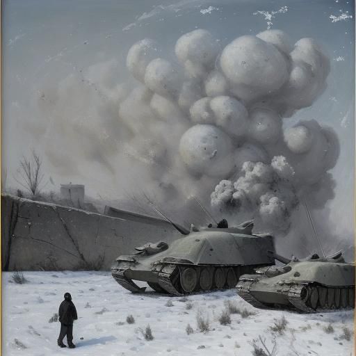 Tanks and Flashes in Naive Expressionist Style