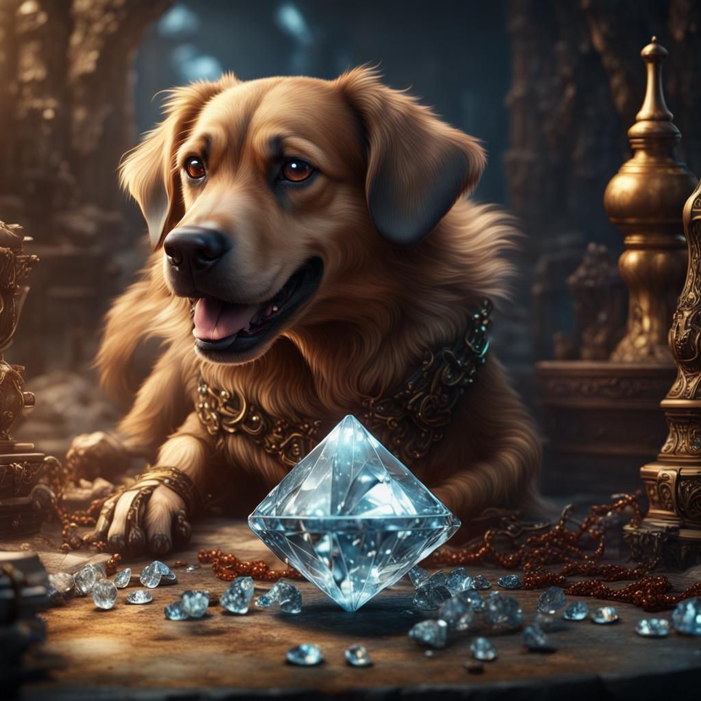 Dog Eating Diamond: Detailed Matte Painting