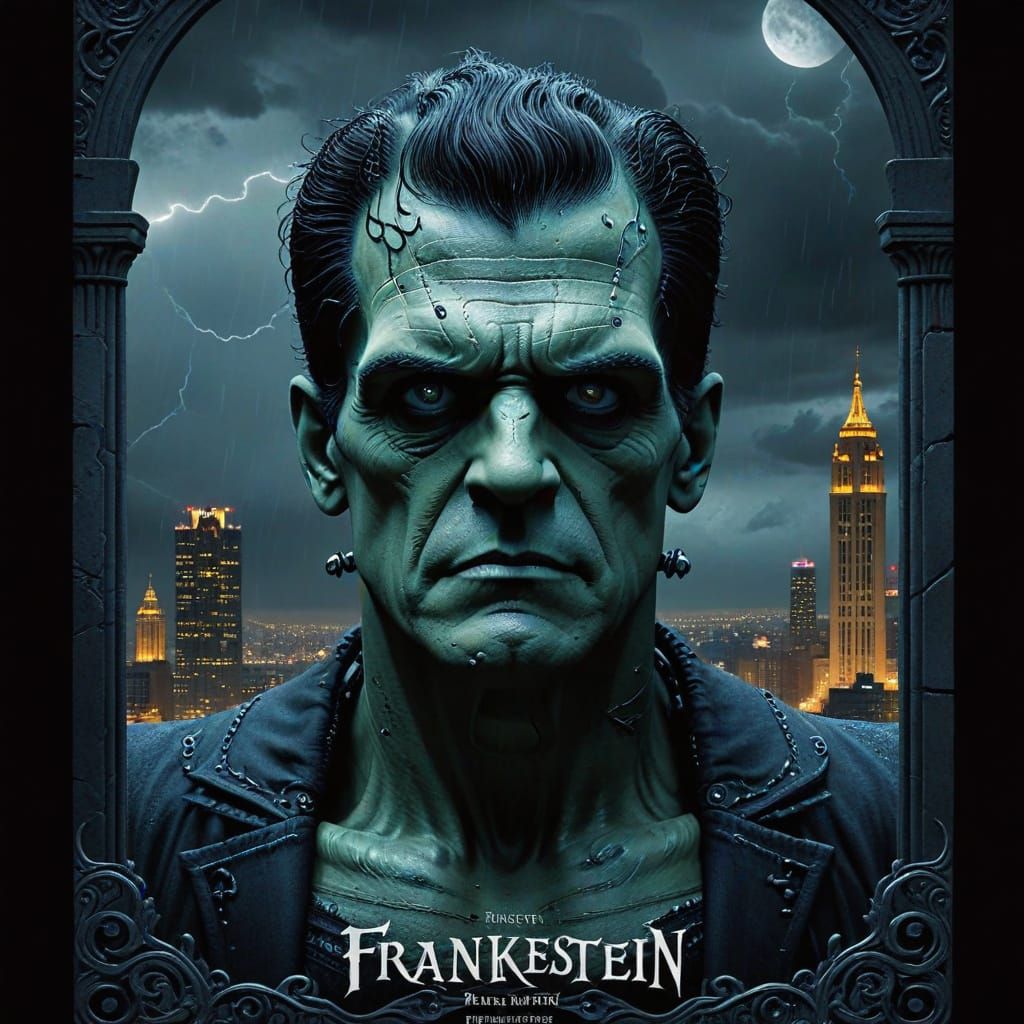 Gothic Art Nouveau Frankenstein Movie Poster