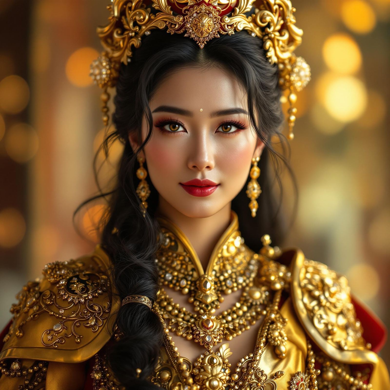 Golden Armor Portrait of Asian Woman with Jewels