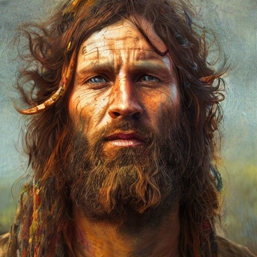 Intense Portrait of Woodstock Hippy in Expressionist Style