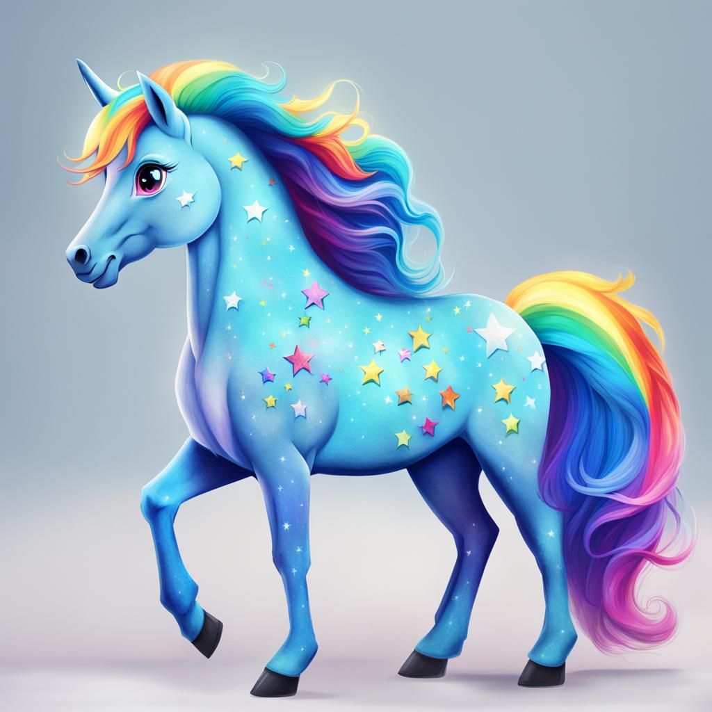 Vibrant Pony with Rainbow Mane and Sky Blue Coat