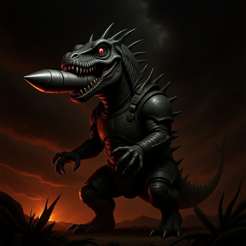 T-Rex with Missile: Dramatic Digital Art