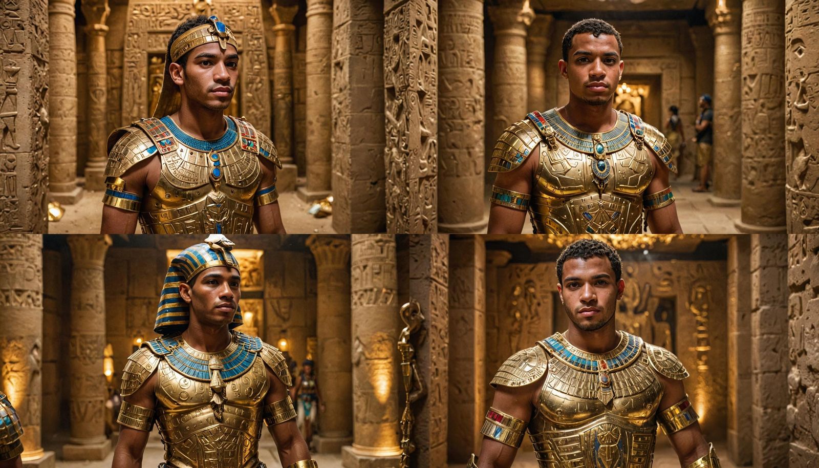 Ancient Egyptian Warrior in Crypt, Hyper-Realistic Photograp...