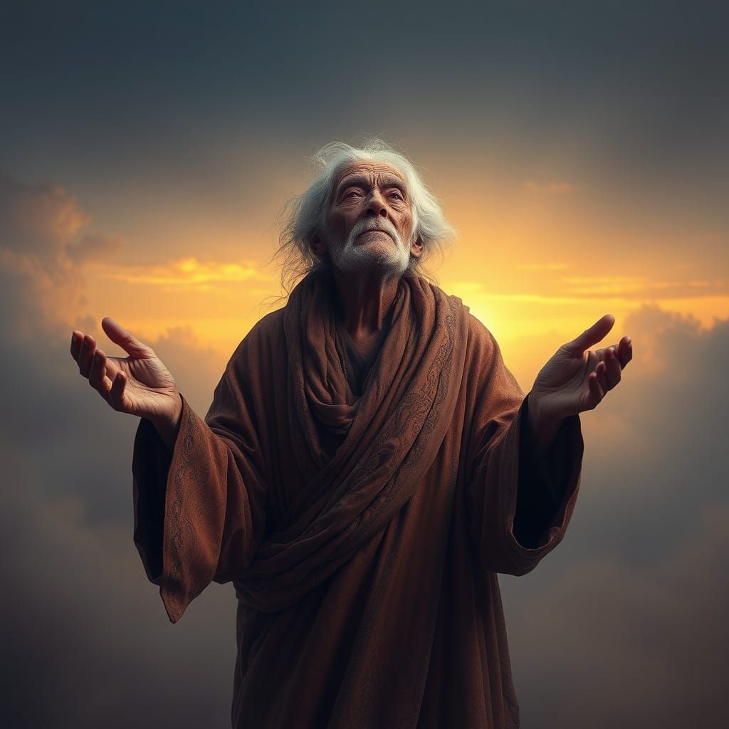 Elderly Mystic in Dreamlike Realm