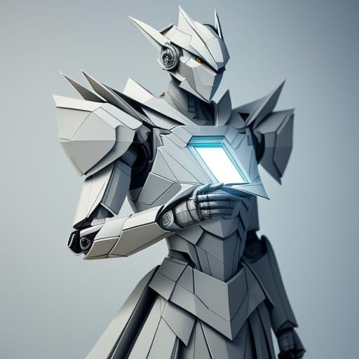 Origami Robot Papercraft Art in Soft Ethereal Light