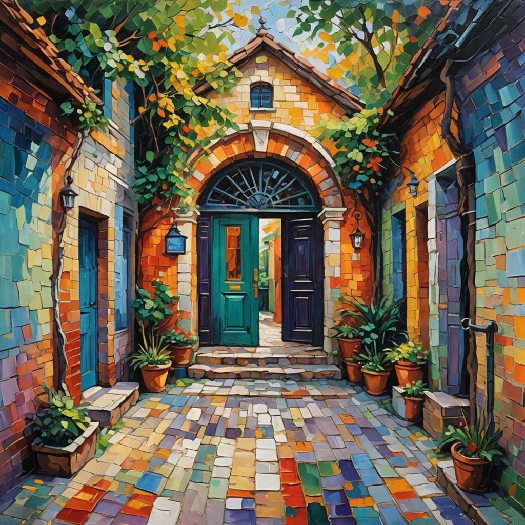 Colorful Entryway as Impressionist Oil Painting