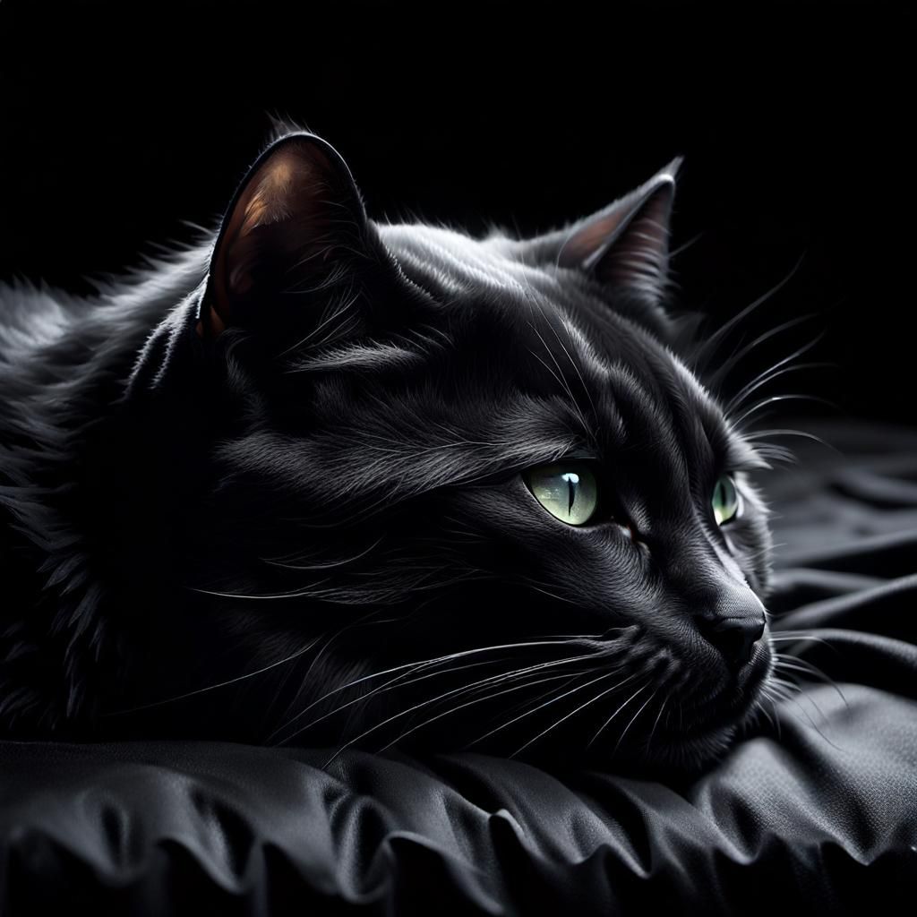 Hyperrealist Macro Zoom of Sad Black Cat