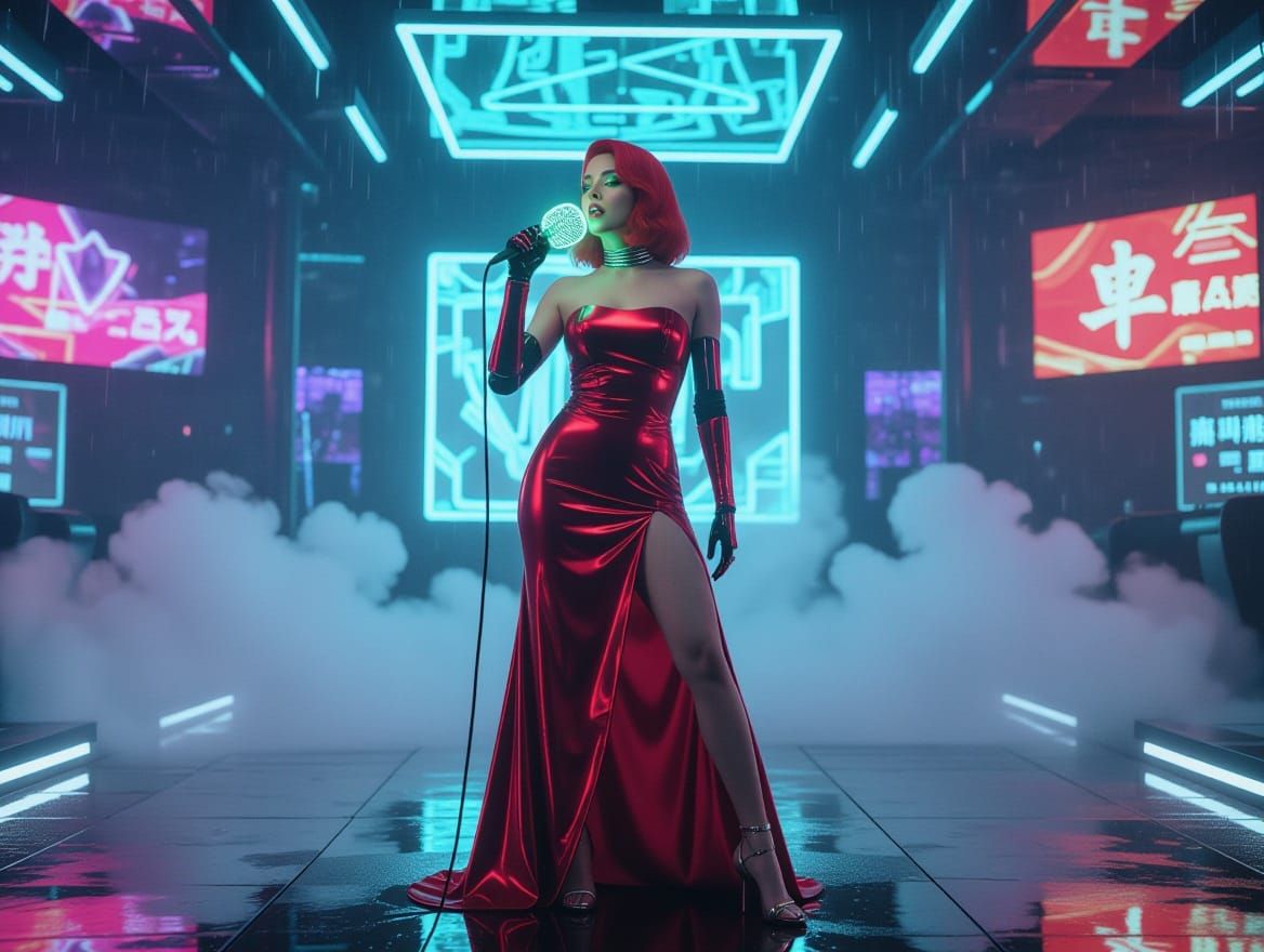 Cyberpunk Goddess in Neon Nightclub