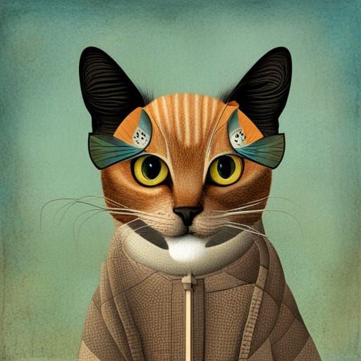 Stylized Cat Portrait in Surreal Illustrative Style