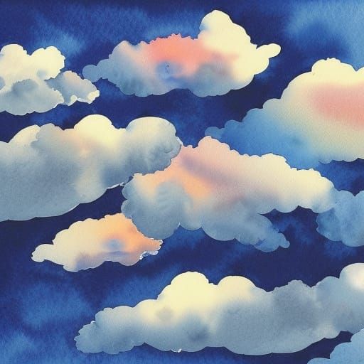 Watercolor Birds Flying Through Fluffy Clouds