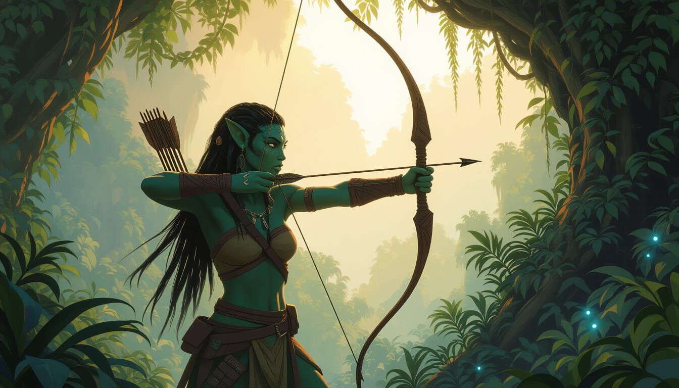 Na'vi Warrior Portrait in Lush Alien Forest