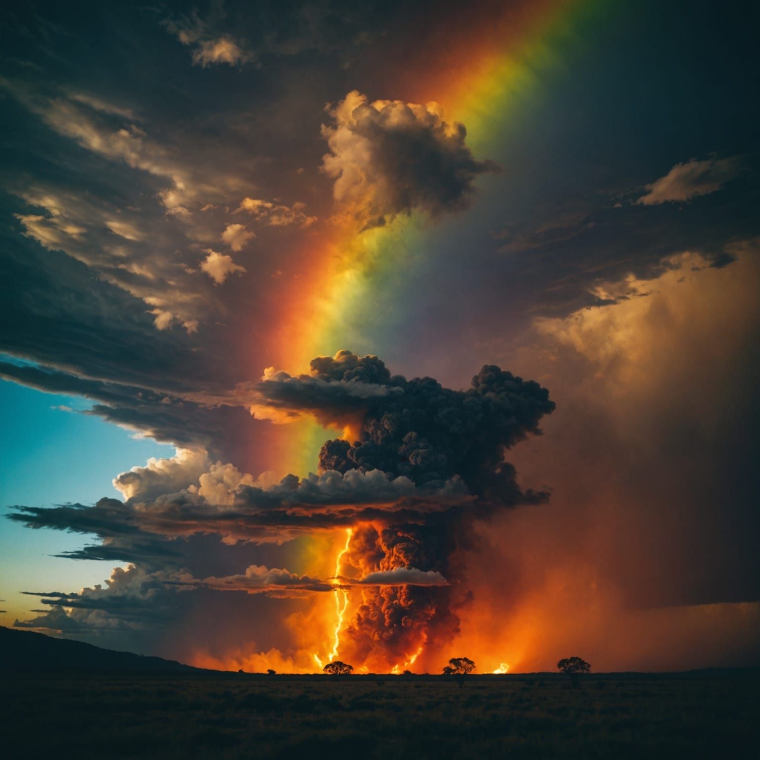 Dramatic Fire Rainbow in Cinematic Style