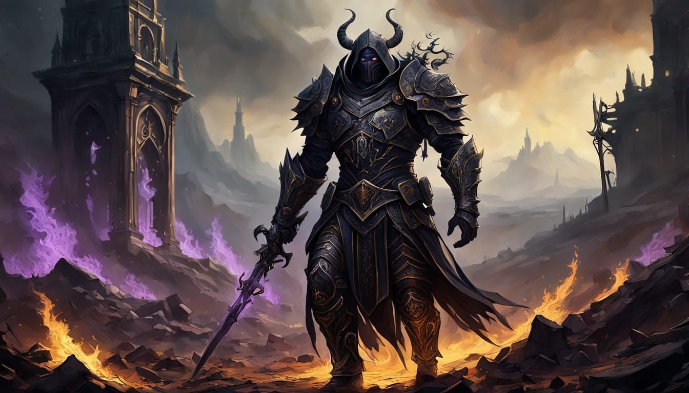 Dark Fantasy Figure Walks Through Scorched Earth