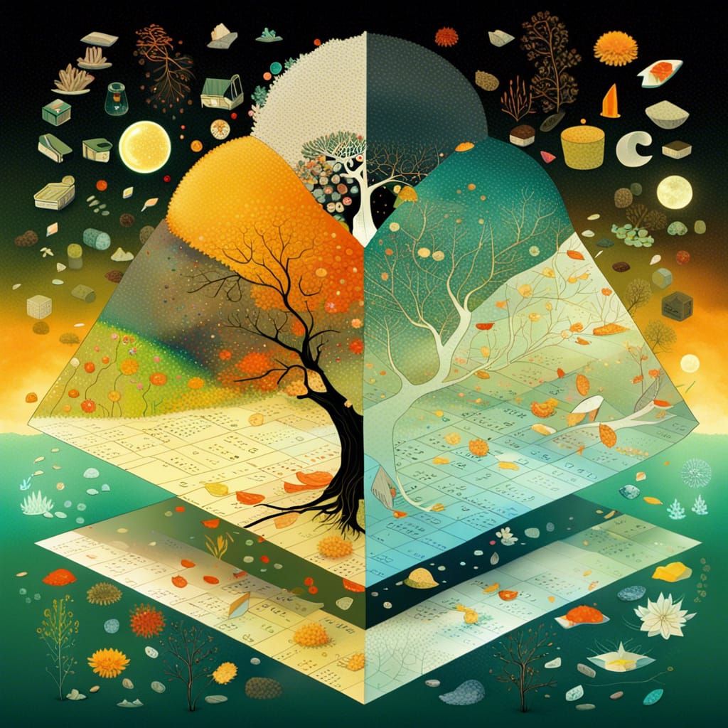 Surreal Four Seasons Calendar in a Dreamlike Style