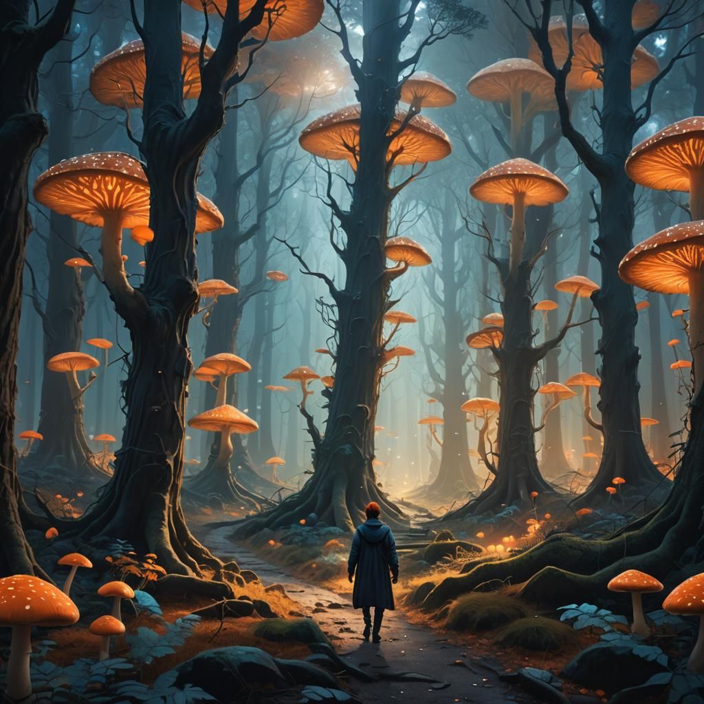 Luminous Path Through Mystical Forest: Digital Matte Paintin...
