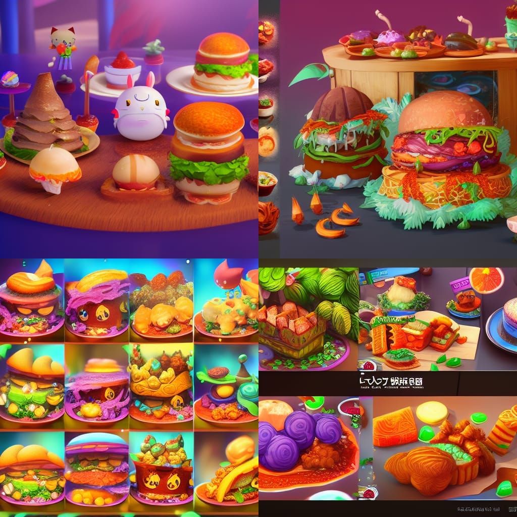 Kawaii Food Collection in Detailed Digital Painting