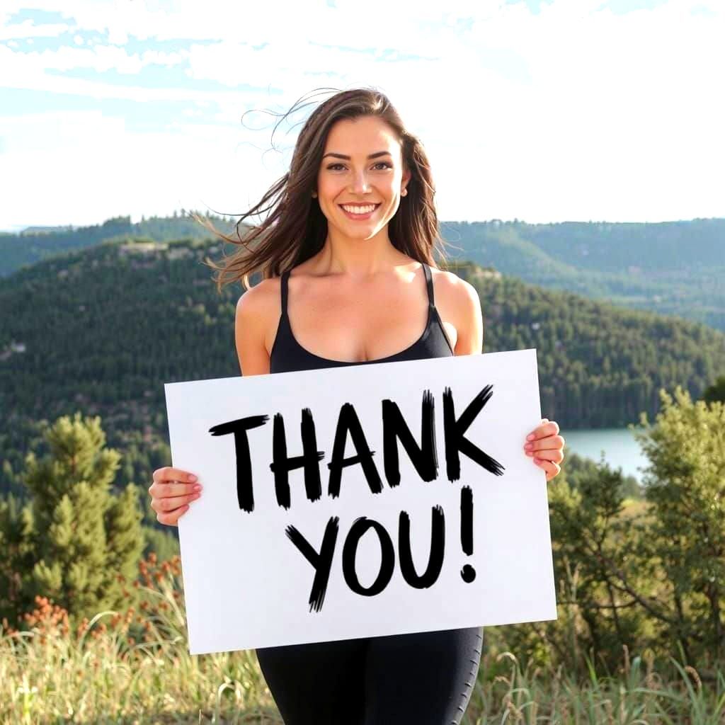 Stunning Woman Holds Thank You Sign in Landscape