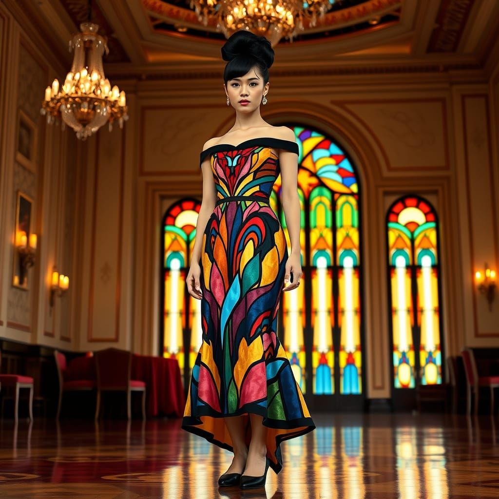 Art Deco Woman in Stained Glass Dress
