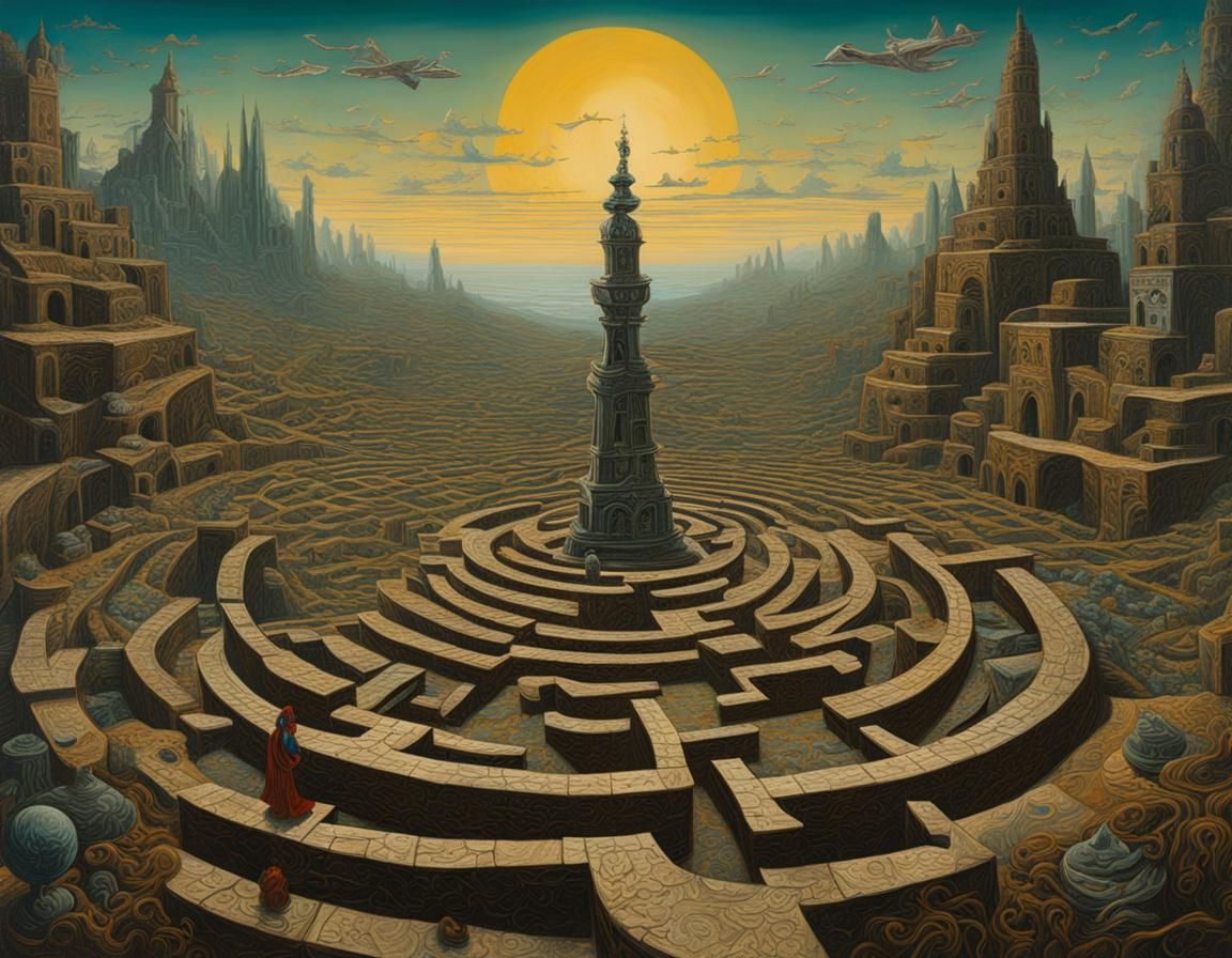 Surreal Labyrinth of Lost Hope: Oil Painting