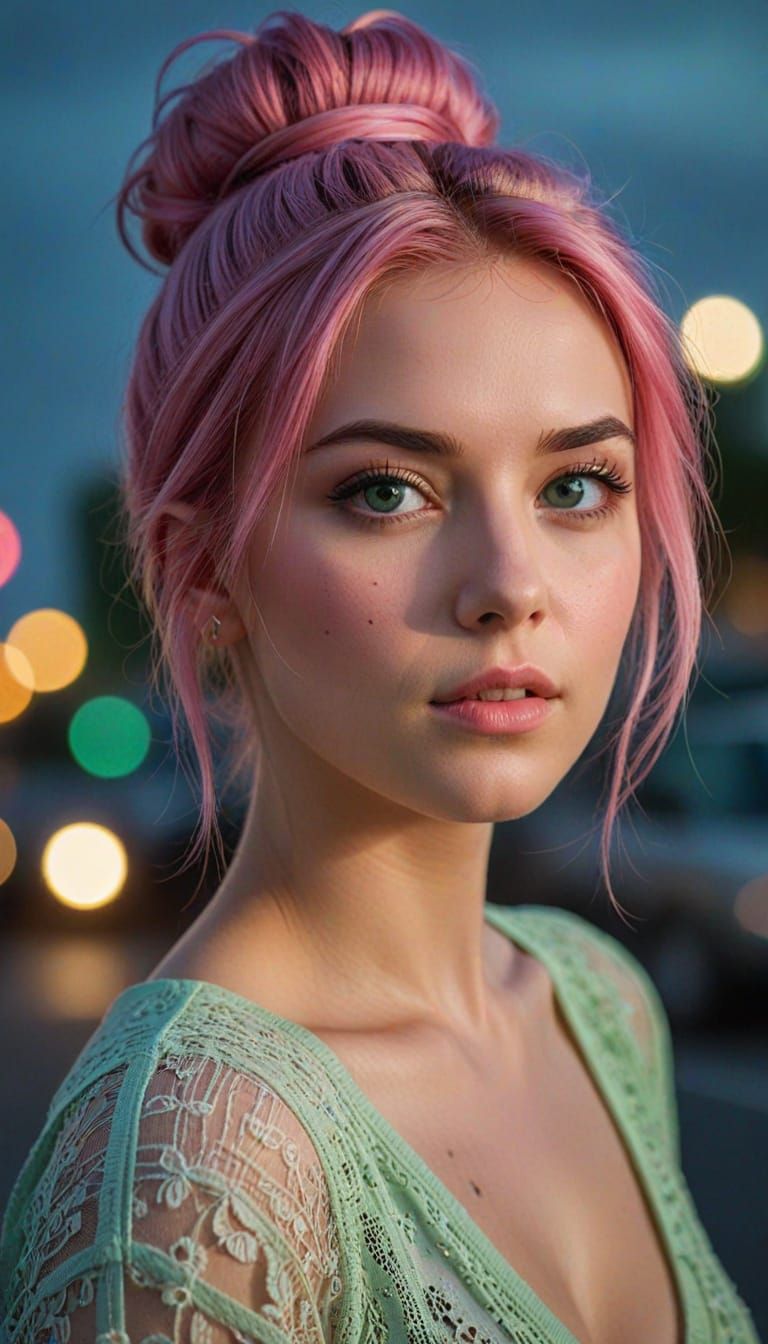 Ultra Realistic Pink Haired Woman Portrait