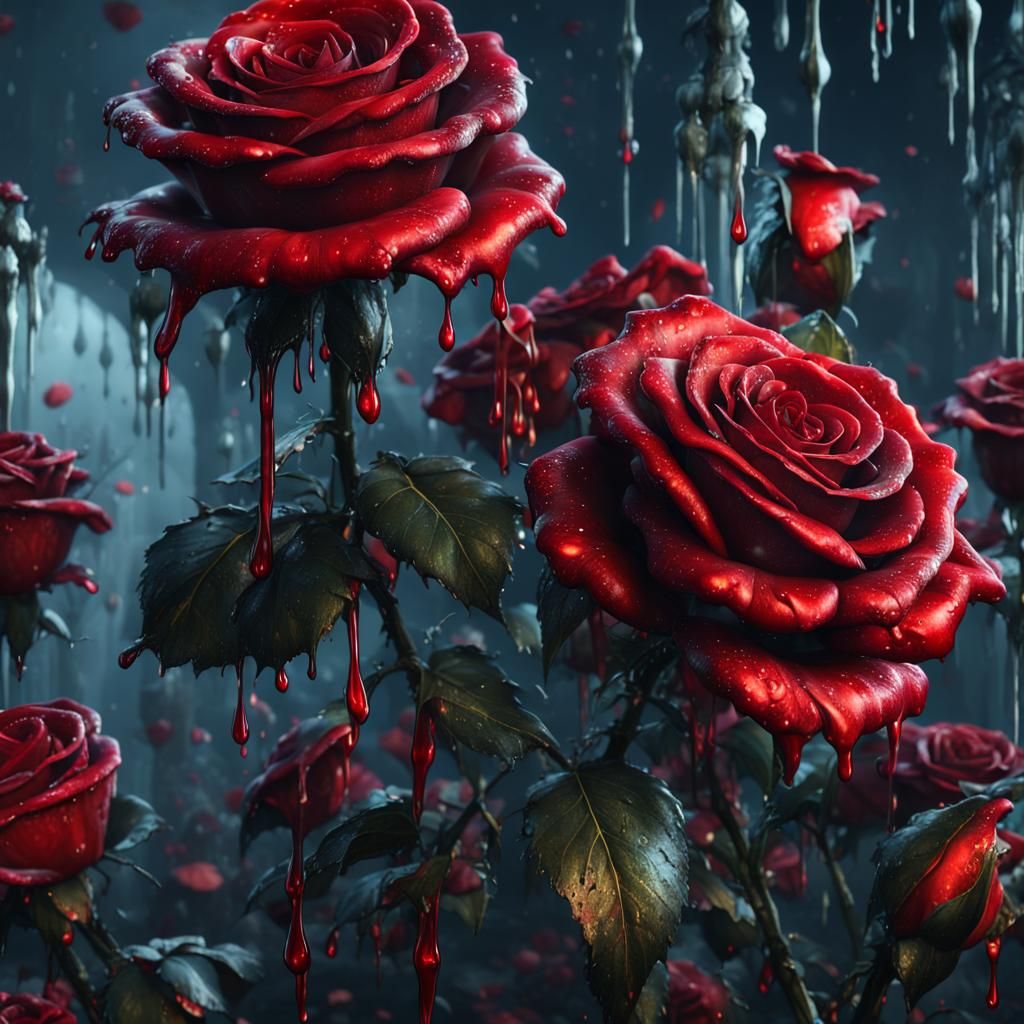 Dripping Scarlet Roses in Detailed Matte Painting
