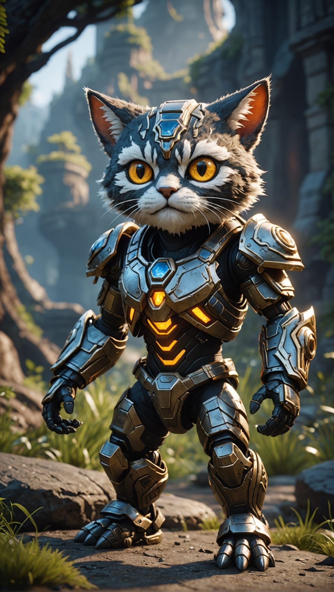 Hypnotic Cat in 3D Game Cinematic Style