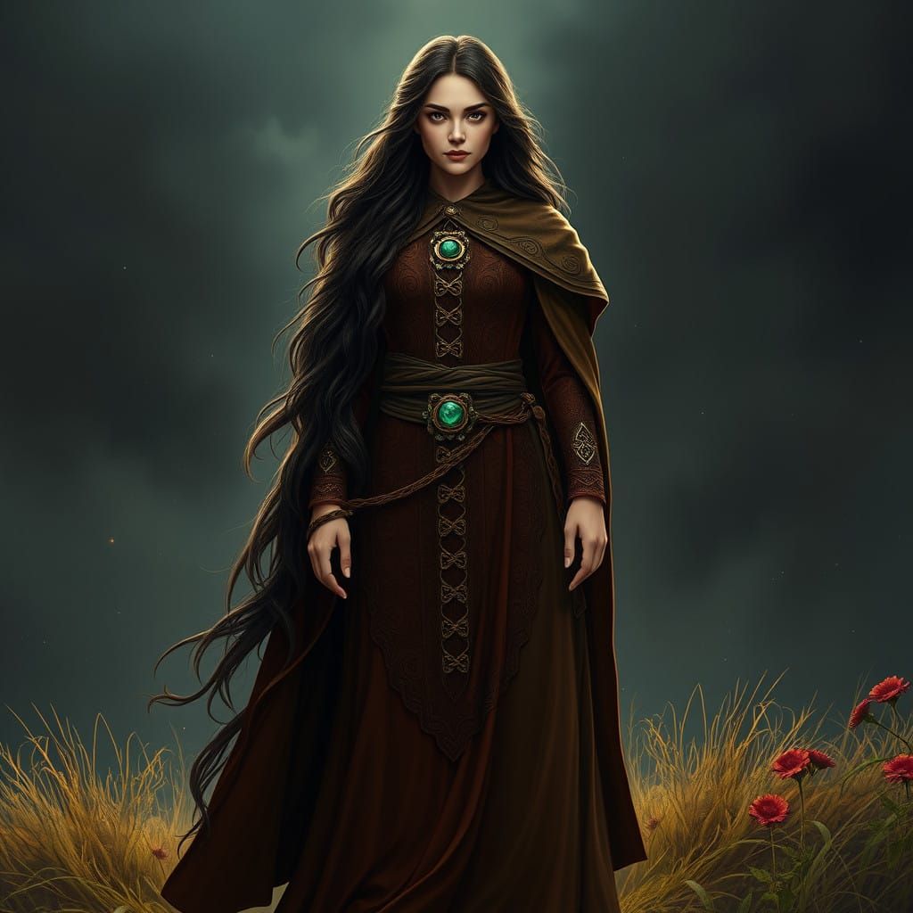 Noble Celtic Goddess in Majestic Traditional Attire