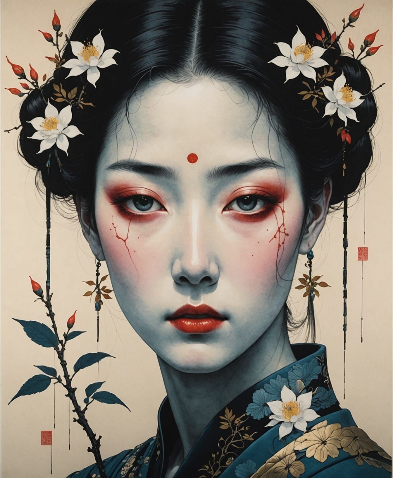 Contemplative Shin Hanga Dusk Scene with Glazing