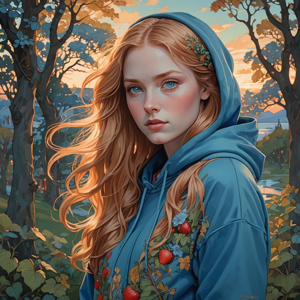 Exquisite Woman in Vibrant Park Dusk Scene