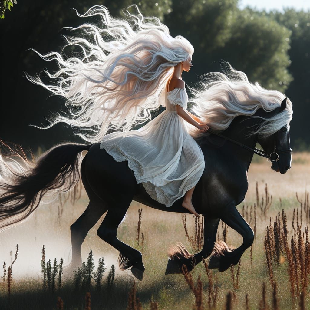 White-Haired Woman on Horseback