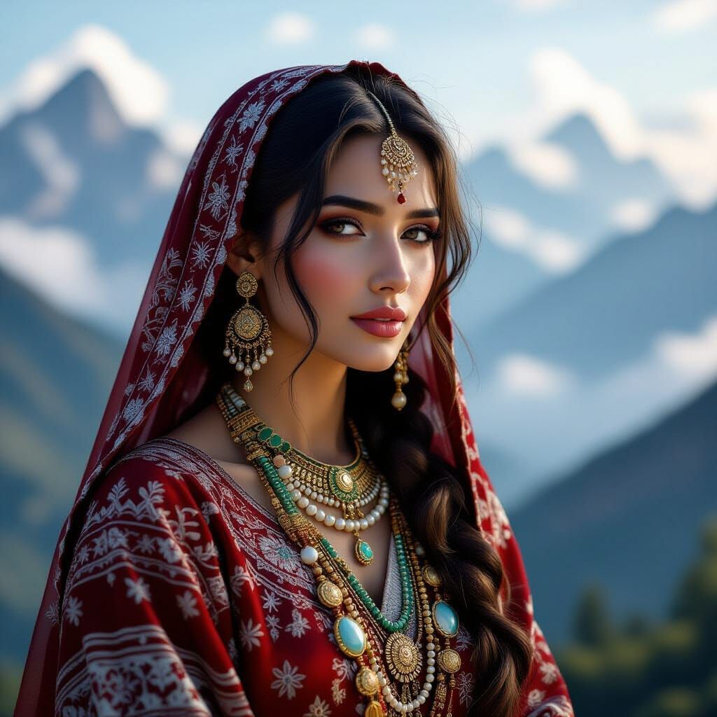 Hyperrealistic Portrait of Woman in Traditional Clothing