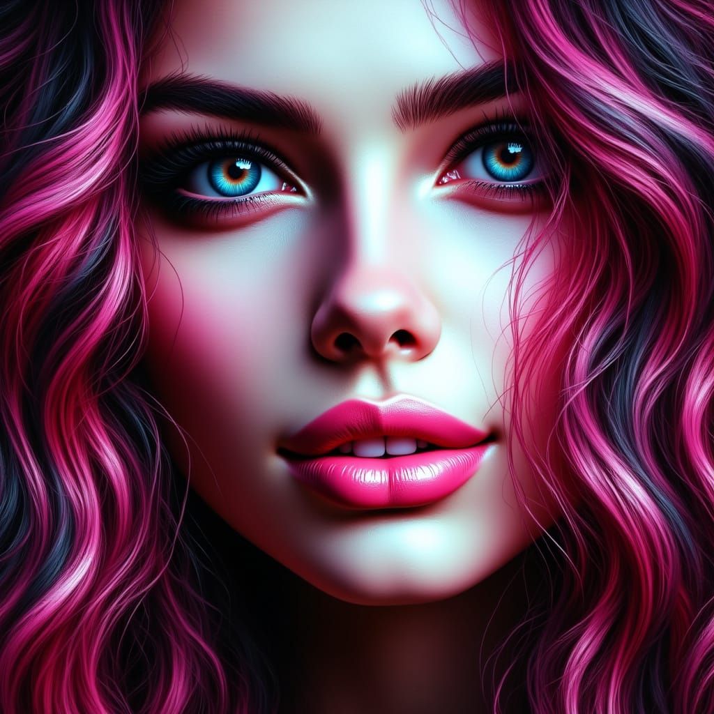 Glamorous Woman with Pink and Black Hair