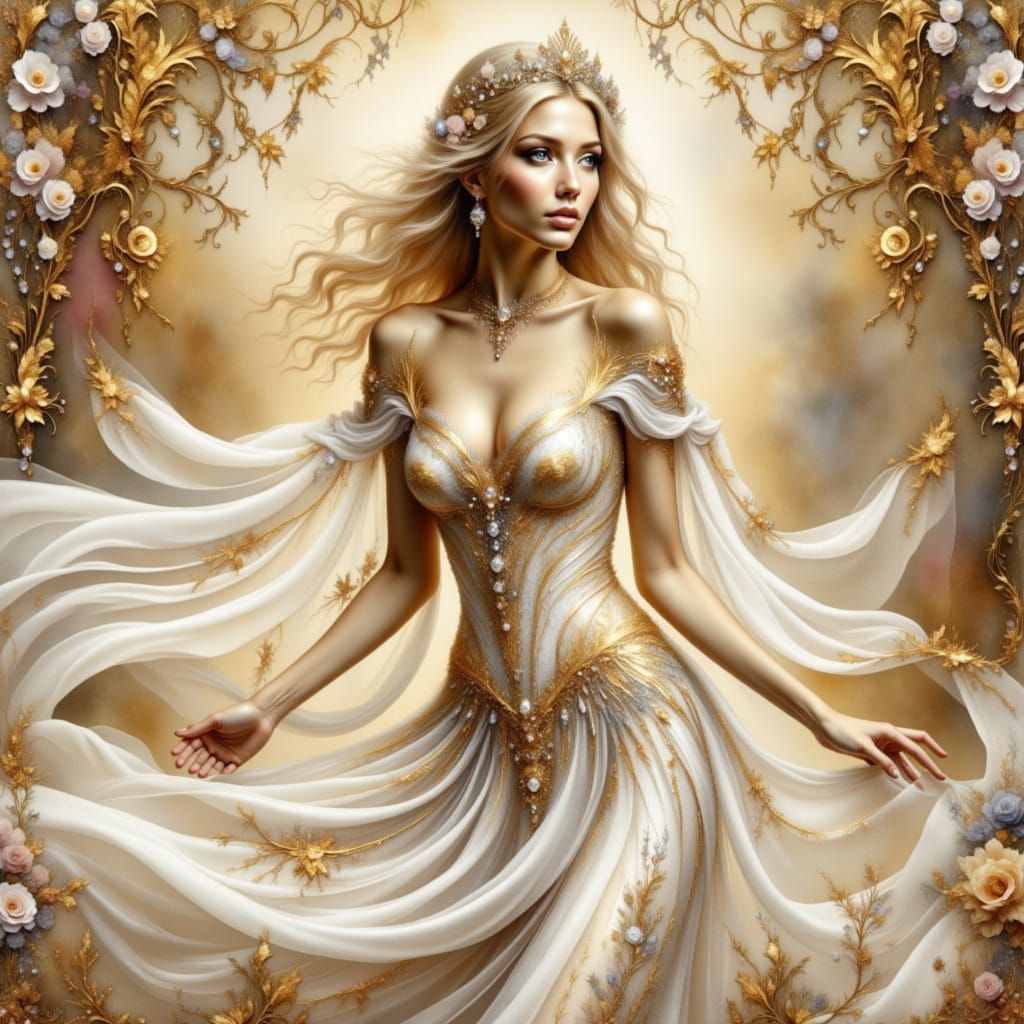 Ethereal Princess in Crinkled Metallics Gown