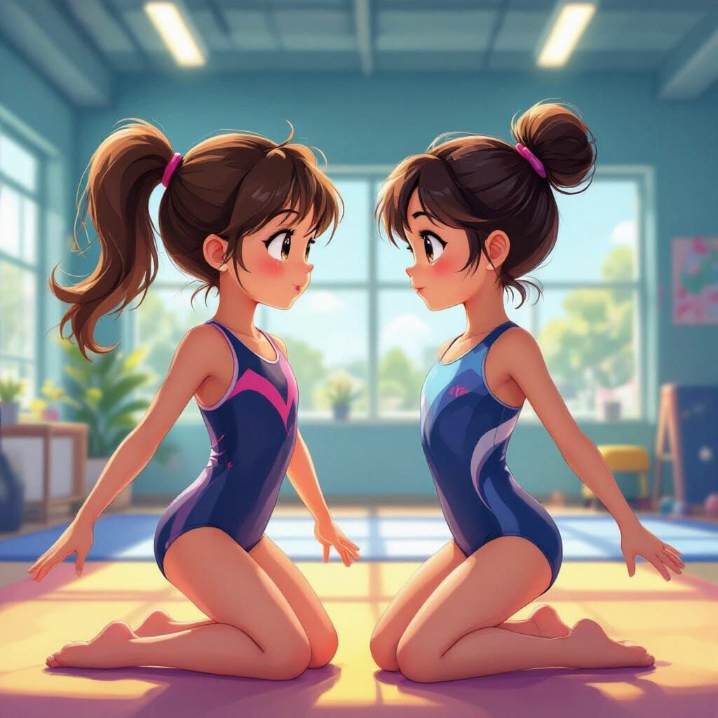 Gymnastics Girls in Shinkai-Inspired Animated Style