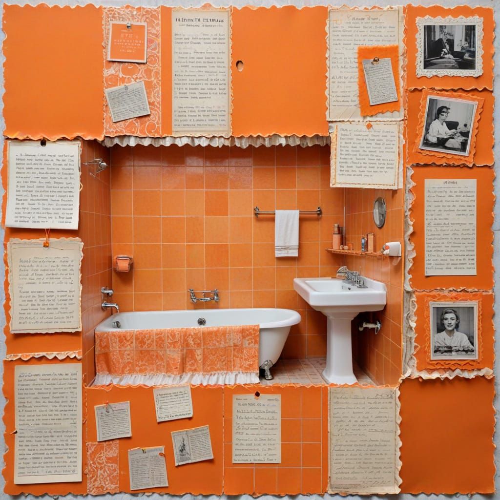 Retro 1950s Bathroom Collage in Vibrant Orange
