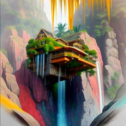 Surreal Cliffside Abode with Waterfall