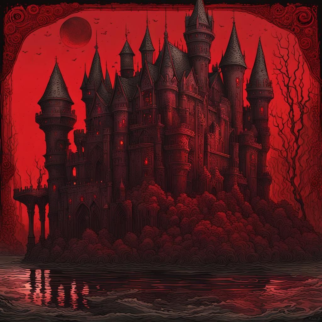 Medieval Biopunk Castle at Dusk in Gritty Gothic Style