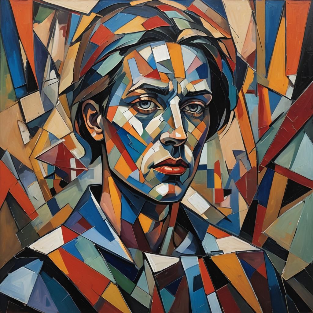 Distorted Fragmentation in a Cubist Portrait