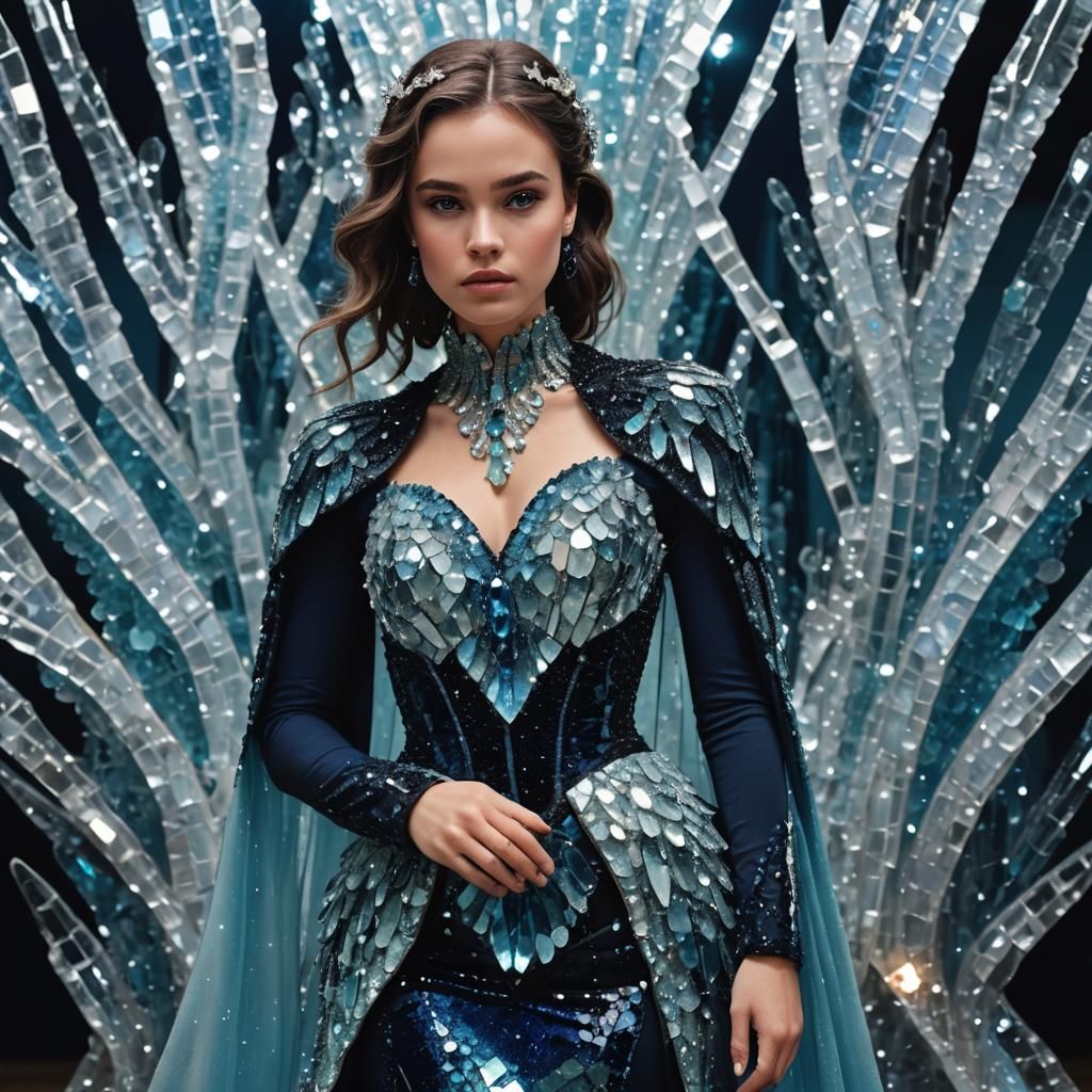 Crystal Dress in Ballroom, High-Fashion Portrait