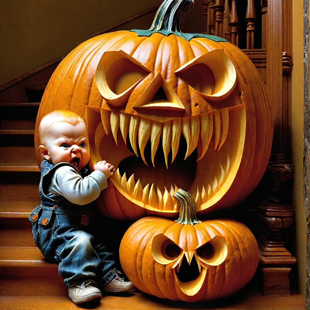 Creepy 3D Pumpkin Carving in Expressionist Style