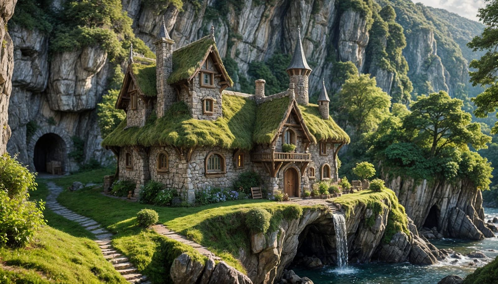 Elven Cliffside Cottage in Majestic Mountainscape