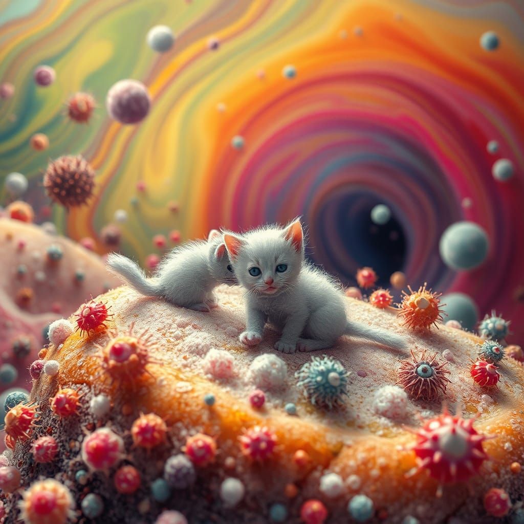 Surreal Microscopic World with Kittens in Salvador Dali Styl...
