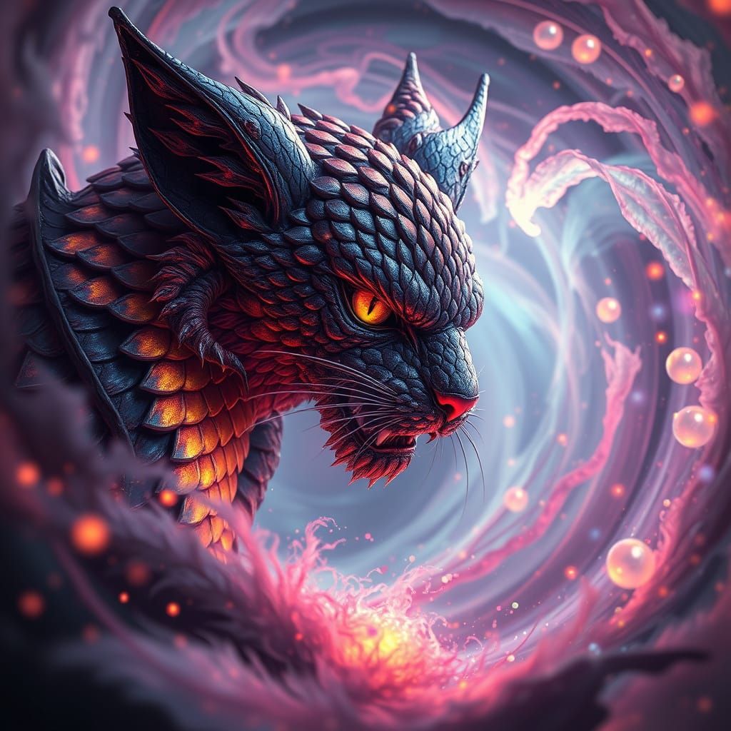 Surreal Fantasy Cat in Iridescent Storm