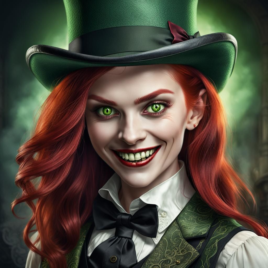 Beautiful Vampire Reveals Fangs in Green Portrait