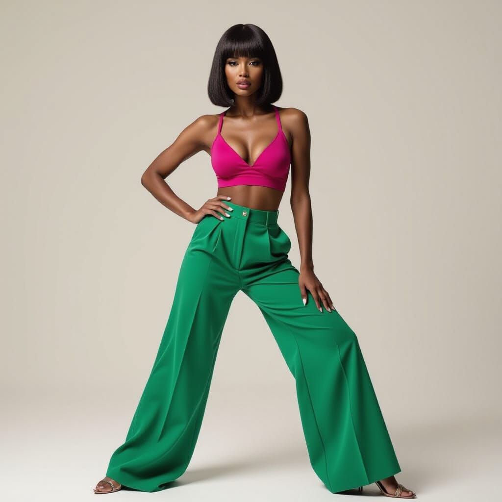 Fashion Editorial: Black Woman in Magenta & Emerald Outfit