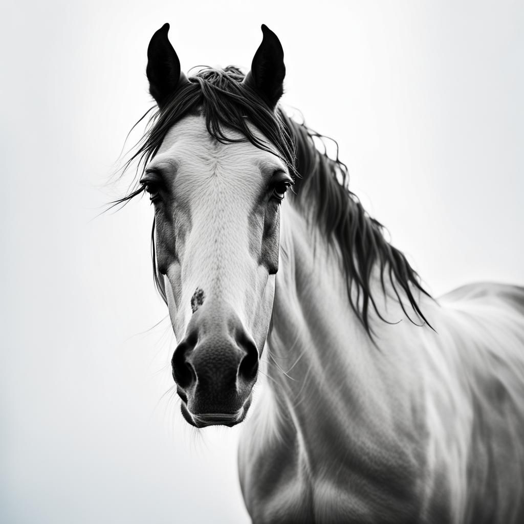 Double Exposure Horse Head on White Background