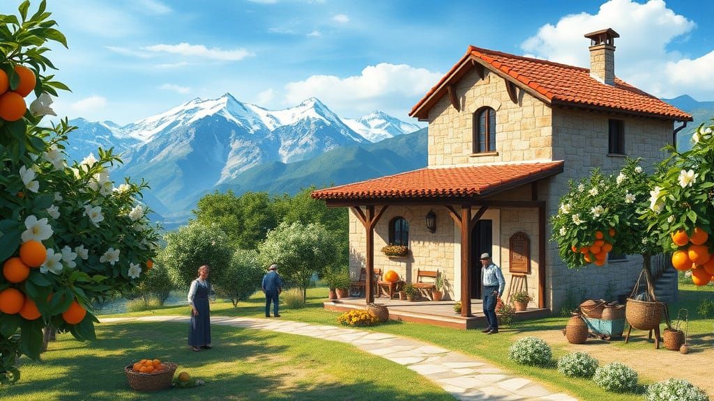 Rustic Stone Farmhouse in Whimsical Orange Grove Paradise