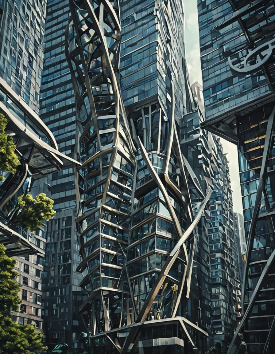 Futuristic Steel and Glass High-Riser in Urban Landscape